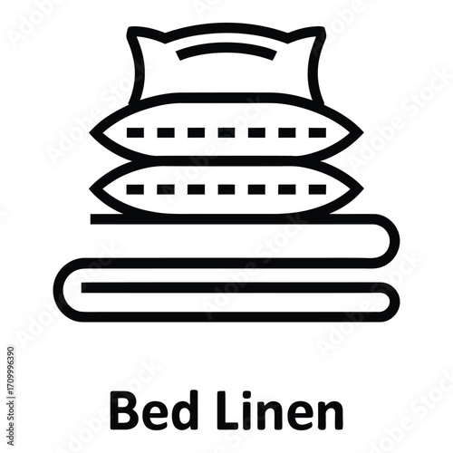 Bedding set with pillows and folded blanket for comfortable sleep and relaxation at home or hotel room silhouette