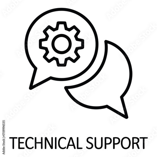Technical assistance and support services with gear in speech bubble for communication and help desk silhouette