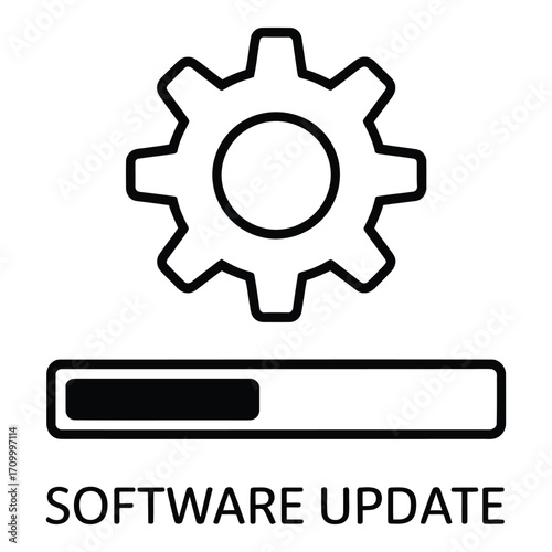 Software update in progress with gear icon and loading bar indicating installation process running silhouette