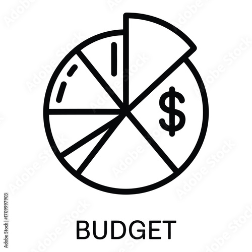 Budget planning with pie chart showing dollar sign for financial allocation and resource management ideas silhouette