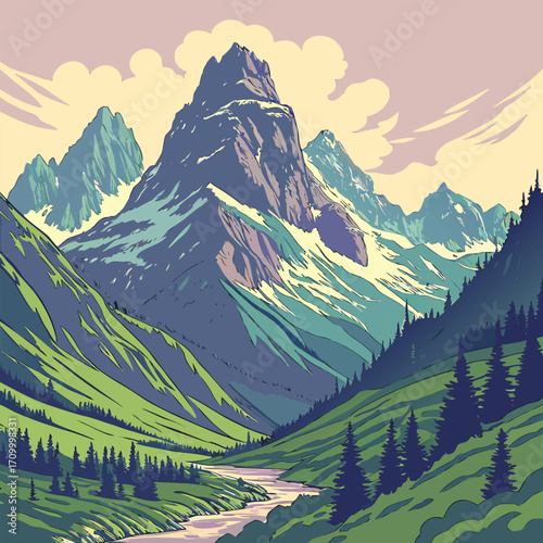 painted mountain vector