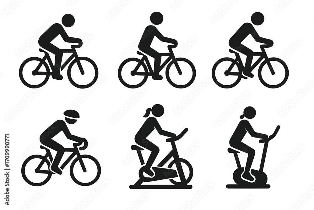 Obraz premium Cycling and Exercise Bike Icons – Sport, Fitness, Training Vector Set_simple_compose