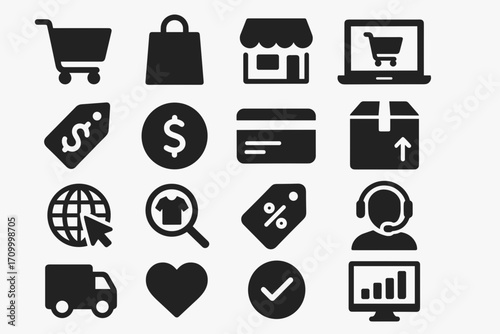 E-commerce Icon Set – Modern Vector Pack of Shopping, Payment & Online Store Symbols for Web & Apps
