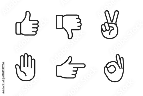 Hand Gesture Icons – Clean Vector Set of Expressive Hands, Communication Signs & UI Symbols