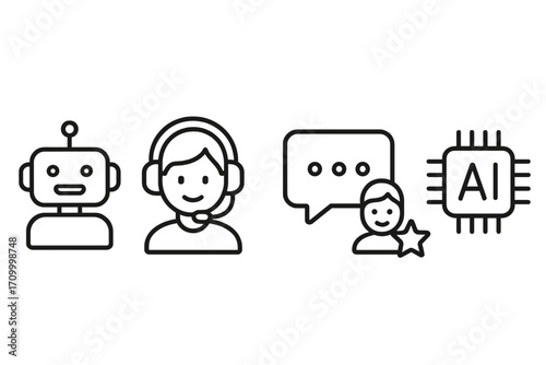 AI Service Icons – Modern Vector Set of Artificial Intelligence, Machine Learning & Automation Symbols