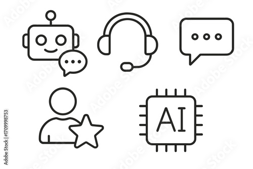 AI Service Icons – Modern Vector Set of Artificial Intelligence, Machine Learning & Automation Symbols