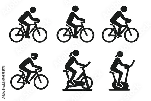 Cycling and Exercise Bike Icons – Sport, Fitness, Training Vector Set_simple_compose