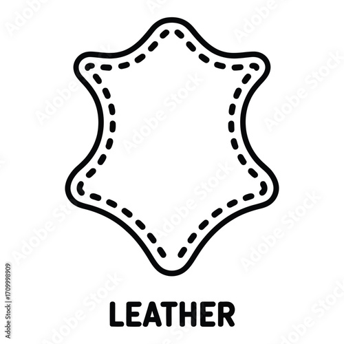 Leather hide icon with dotted line detailing representing animal skin and material texture design silhouette
