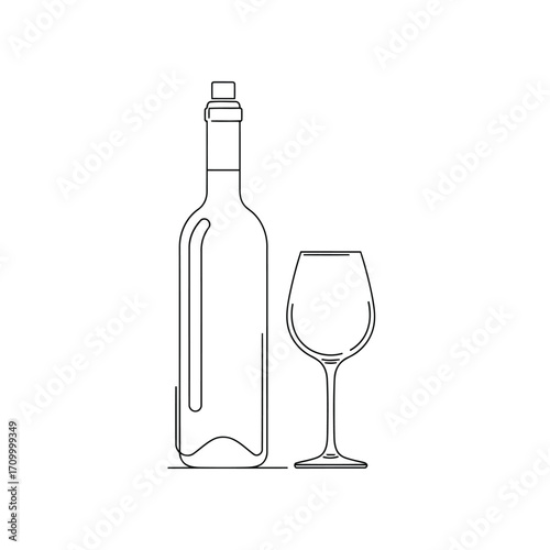 Illustration of a wine bottle and glass, perfect for a minimalist design or a sophisticated beverage concept