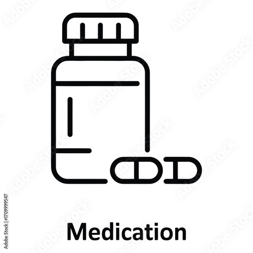 Medication bottle with capsule for healthcare and treatment of illness and disease prevention icon 96 silhouette