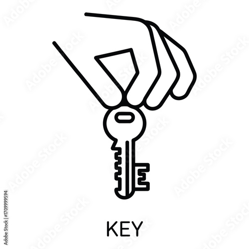 Hand holding a key outline drawing for security access and home ownership concept illustration vector silhouette