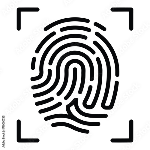 Fingerprint scan with scanner corners representing biometric security and identification system access control silhouette