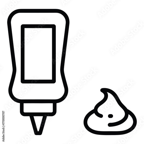 Outline drawing of a condiment bottle with a dollop of sauce on the side illustration art silhouette