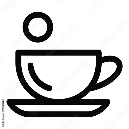 Simple line art of a hot beverage in a cup with steam rising on a saucer vector illustration silhouette