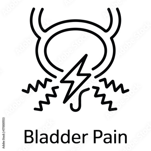 Bladder pain icon representing urinary discomfort and health issues with a lightning bolt symbolising pain silhouette