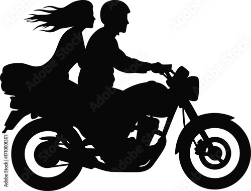 Silhouette of a couple riding a motorcycle showcasing freedom and adventure