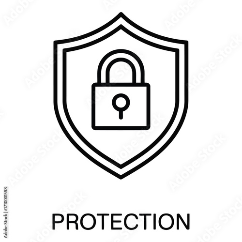 Security shield with padlock representing data protection and cyber security measures for safe browsing online silhouette
