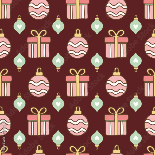 Pastel Christmas seamless tree ornament pattern