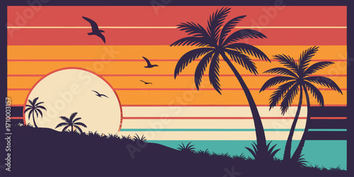 Tropical Beach at Sunset with Island
