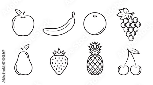 Hand drawn sketch collection of popular fruits for healthy eating and culinary inspiration silhouette