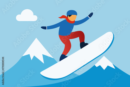 snowboarder jumping on the mountain
