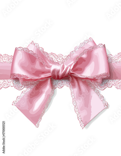 Ruban rose pâle noué en nœud avec dentelle