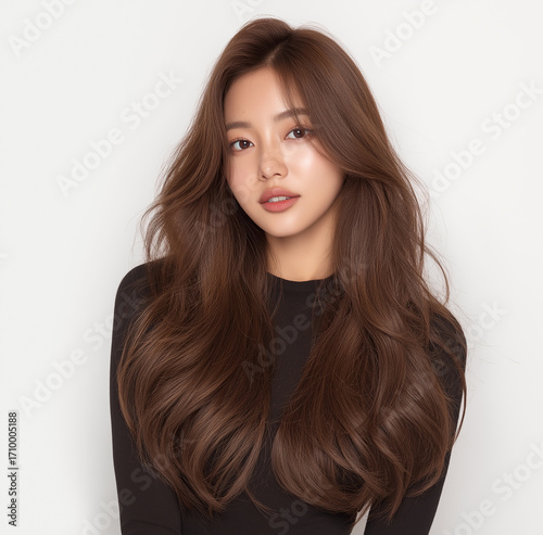 Beautiful korean female model with long hair