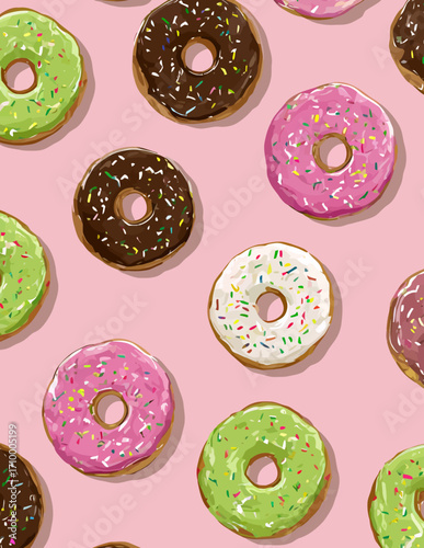 Motif vectoriel de beignets colorés