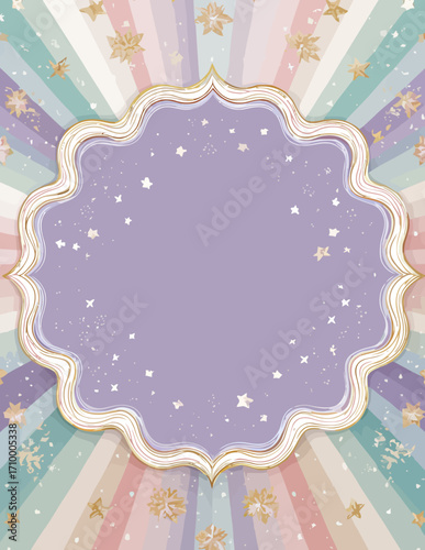 Fond vectoriel pastel avec cadre orné et étoiles