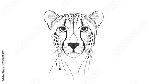 A vector illustration of a leopard head isolated on white, with its spotted fur and piercing eyes, representing a dangerous predator from the wild on white background