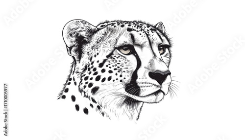 A vector illustration of a leopard head isolated on white, with its spotted fur and piercing eyes, representing a dangerous predator from the wild on white background