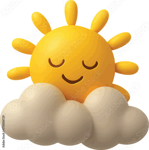 Sun hidding behind clouds isolated on white