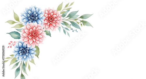 Wallpaper Mural Watercolor floral arrangement of pink and blue dahlias isolated on transparent background Torontodigital.ca