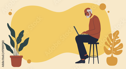 Young woman using smartphone in a cozy, stylish indoor setting with laptop and warm drink. Perfect for digital communication, remote work, lifestyle concepts.