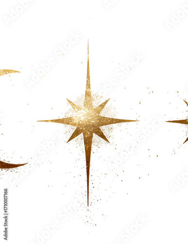 Illustration vectorielle dorée d'étoiles et de lunes scintillantes
