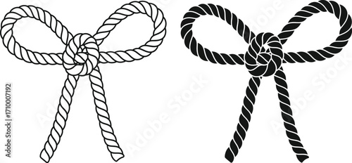Simple rope knot forming a decorative bow shape in black and white
