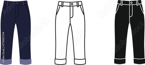 Three stylish pairs of cuffed trousers in different colors and styles