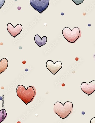 Motif vectoriel de coeurs pastel et points colorés