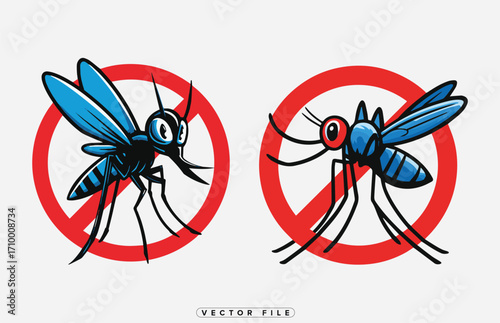 No mosquitoes allowed red prohibition signs featuring insect pests depicted