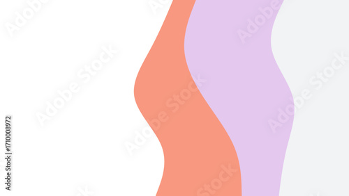 Abstract pastel background with smooth, flowing peach and purple waves on a light grey and white gradient. Ideal for modern design, branding, or website headers.