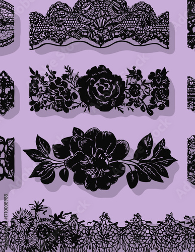 Collection de motifs floraux vectoriels noirs et violets