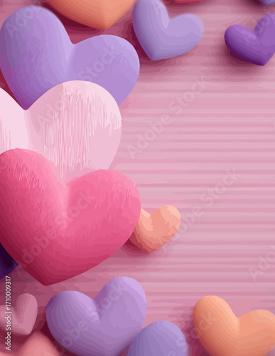 Groupe de cœurs roses superposés, style vectoriel simple