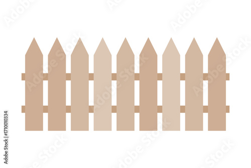 Wooden picket fence simple flat vector. Cartoon style picket fence isolated illustration.