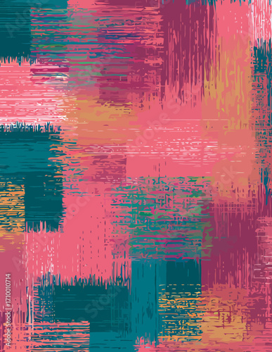 Motif vectoriel abstrait sans couture, style brossé, tons rosés et bleus-verts