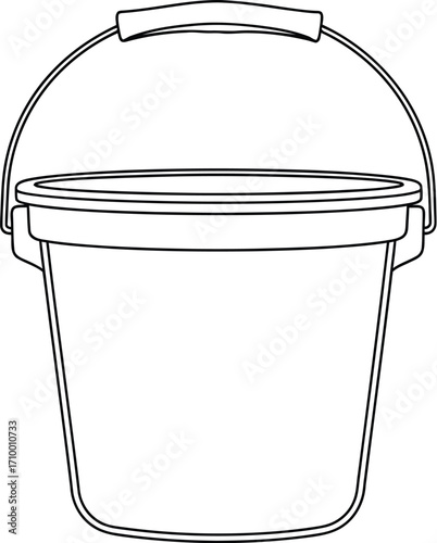 Simple line drawing of a classic metal bucket with a handle, ready for use