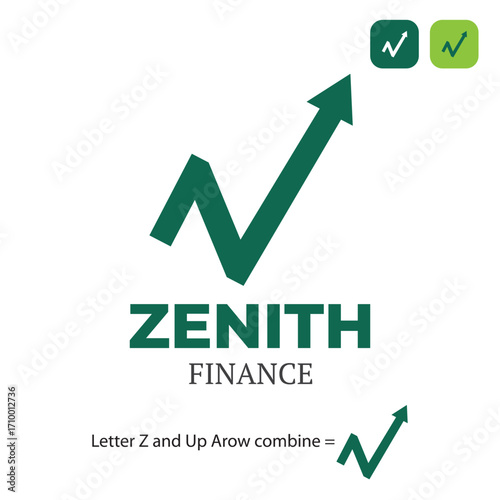 Letter Z and Up Arrow combine Zenith Finance FinTech / Investment company logo design. A financial platform helping young professionals invest smartly.