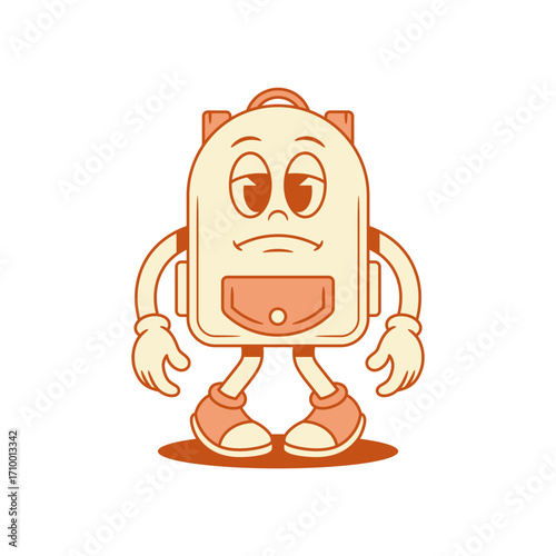 Tired upset schoolbag backpack cartoon character isometric vector illustration. Unhappy sad school bag pupil studying education minimalist mascot feel tiredness no powers frustration emotion