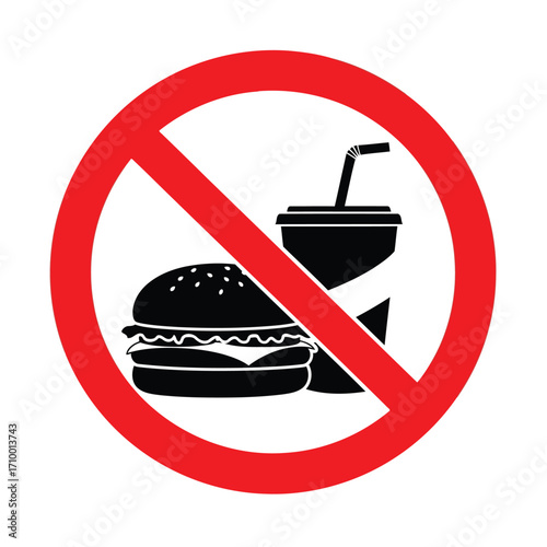 Vector art of no junk food sign, symbolizing healthy eating habits and the avoidance of unhealthy processed foods and drinks