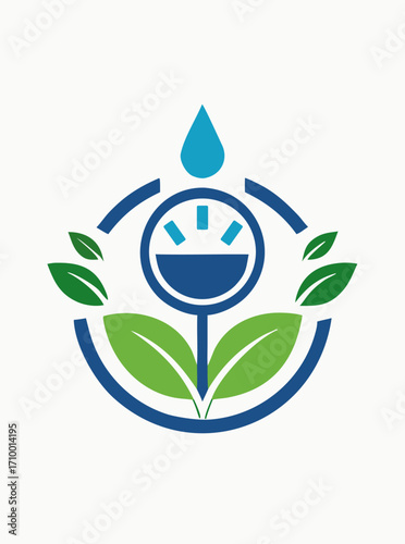 Vector logo concept for irrigation systems, farms or eco-holdings, emphasizing water efficiency and sustainability