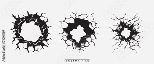 Three cracked oval shapes reveal dark voids vector illustration design